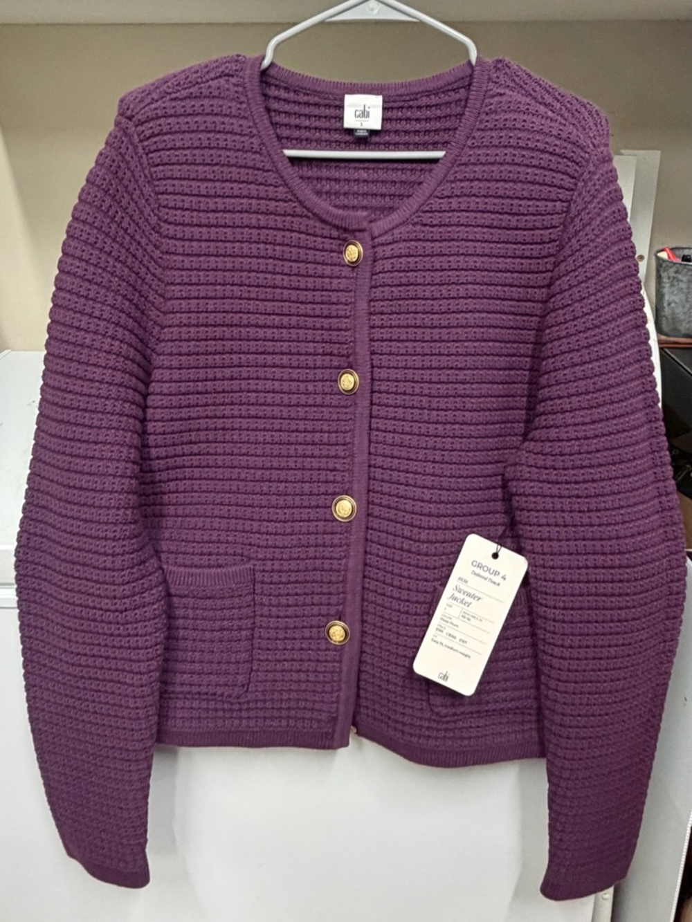 cabi #4856 Sweater Jacket. NWT. Size Large. Retail - $199. Deep Plum.